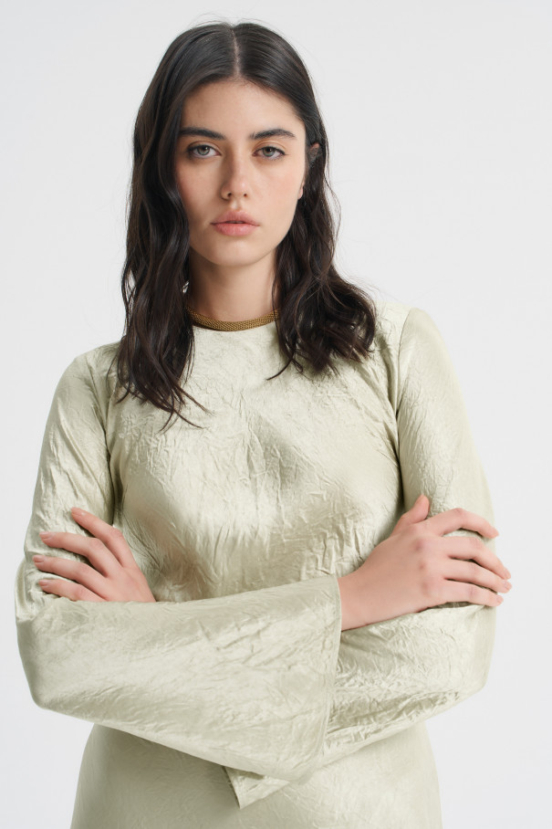 Платье-миди из жатого атласа , зеленый, арт. FRASSDR00GN купить в интернет-магазине