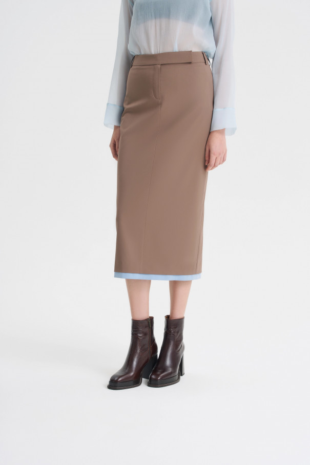 Юбка-миди со вставкой , коричневый, арт. FRASSSK03BR купить в интернет-магазине