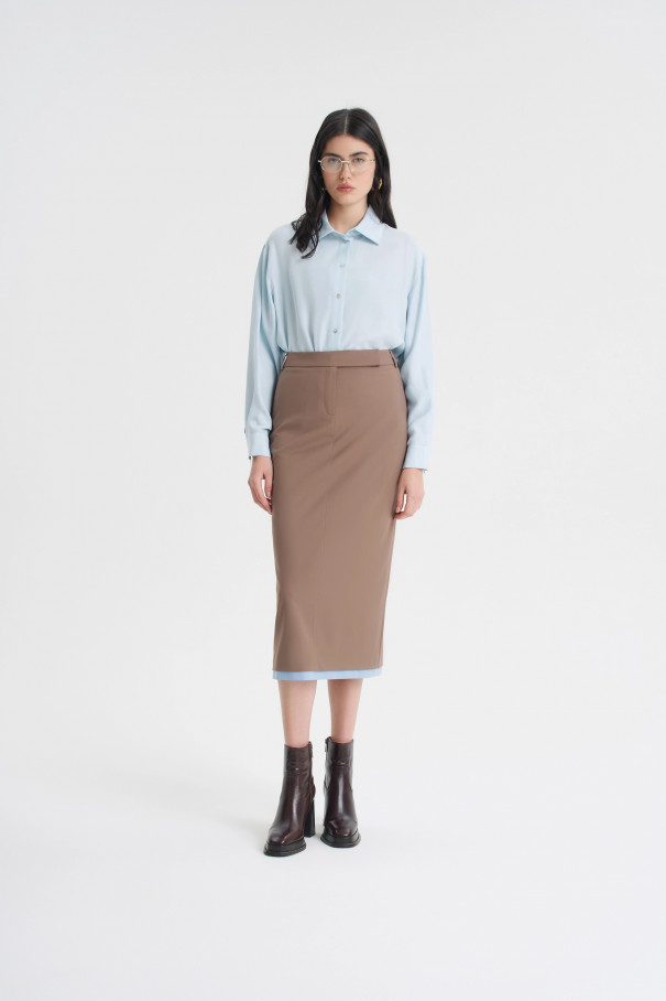 Юбка-миди со вставкой , коричневый, арт. FRASSSK03BR купить в интернет-магазине