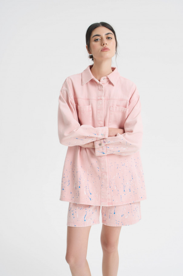 Джинсовая рубашка с принтом разбрызганной краски , розовый, арт. FRASSSH05PN купить в интернет-магазине