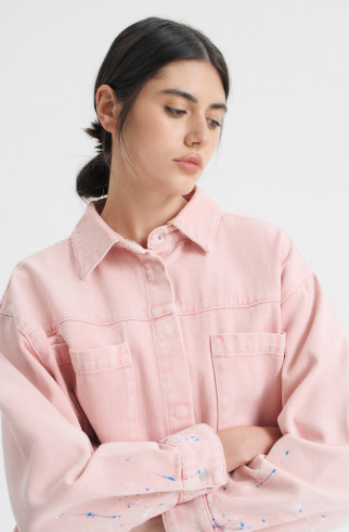 Джинсовая рубашка с принтом разбрызганной краски , Розовый, арт. FRASSSH05PN купить в интернет-магазине