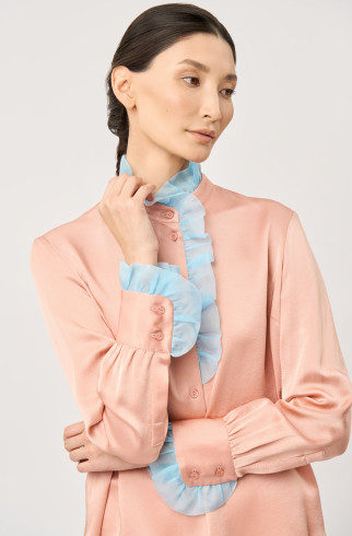 Розовая блуза с органзой , Розовый, арт. FR20-РН-3-рз-4 купить в интернет-магазине