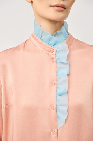 Розовая блуза с органзой , Розовый, арт. FR20-РН-3-рз-4 купить в интернет-магазине