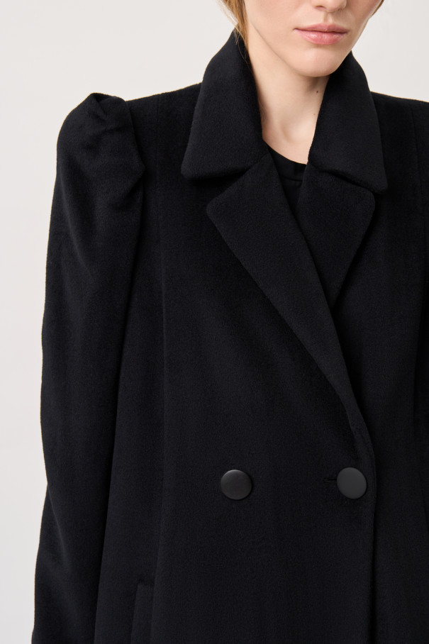 Двубортное черное пальто , арт. FR21-ПК-10-чр-4 купить в интернет-магазине