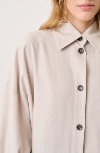 Объемная рубашка из льна , Бежевый, арт. FR2223BESPFL купить в интернет-магазине